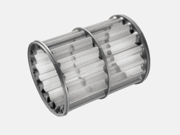 Stainless steel wire mesh cylinder with injection molded parts